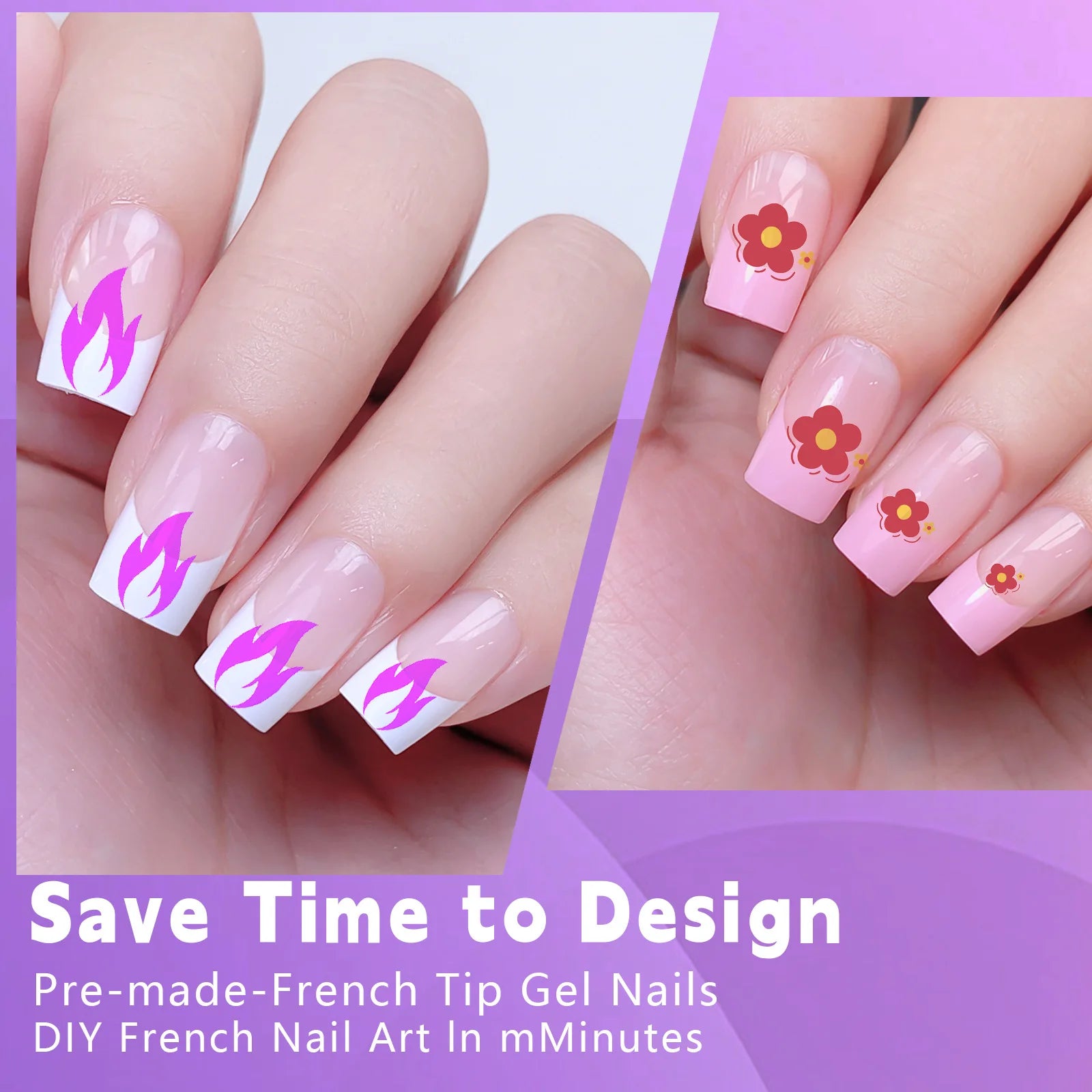 Acrylic French Nails Medium Length Square