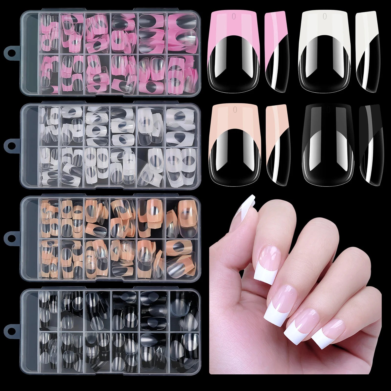 Acrylic French Nails Medium Length Square