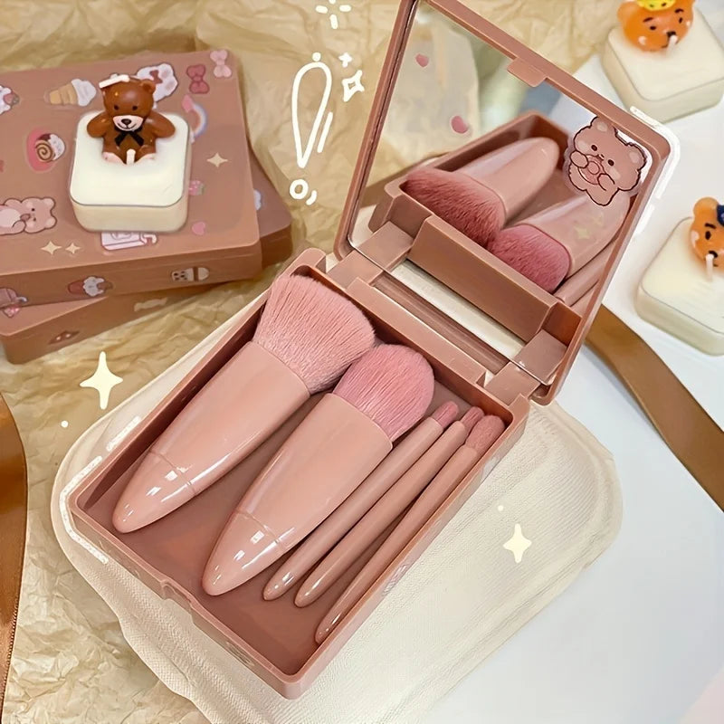 Portable Makeup Brush Set with Mirror
