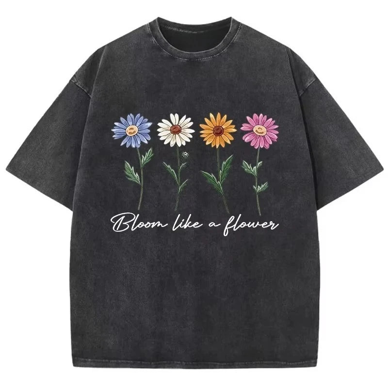 Unisex Retro Crewneck Chrysanthemum Short-Sleeve T-Shirts