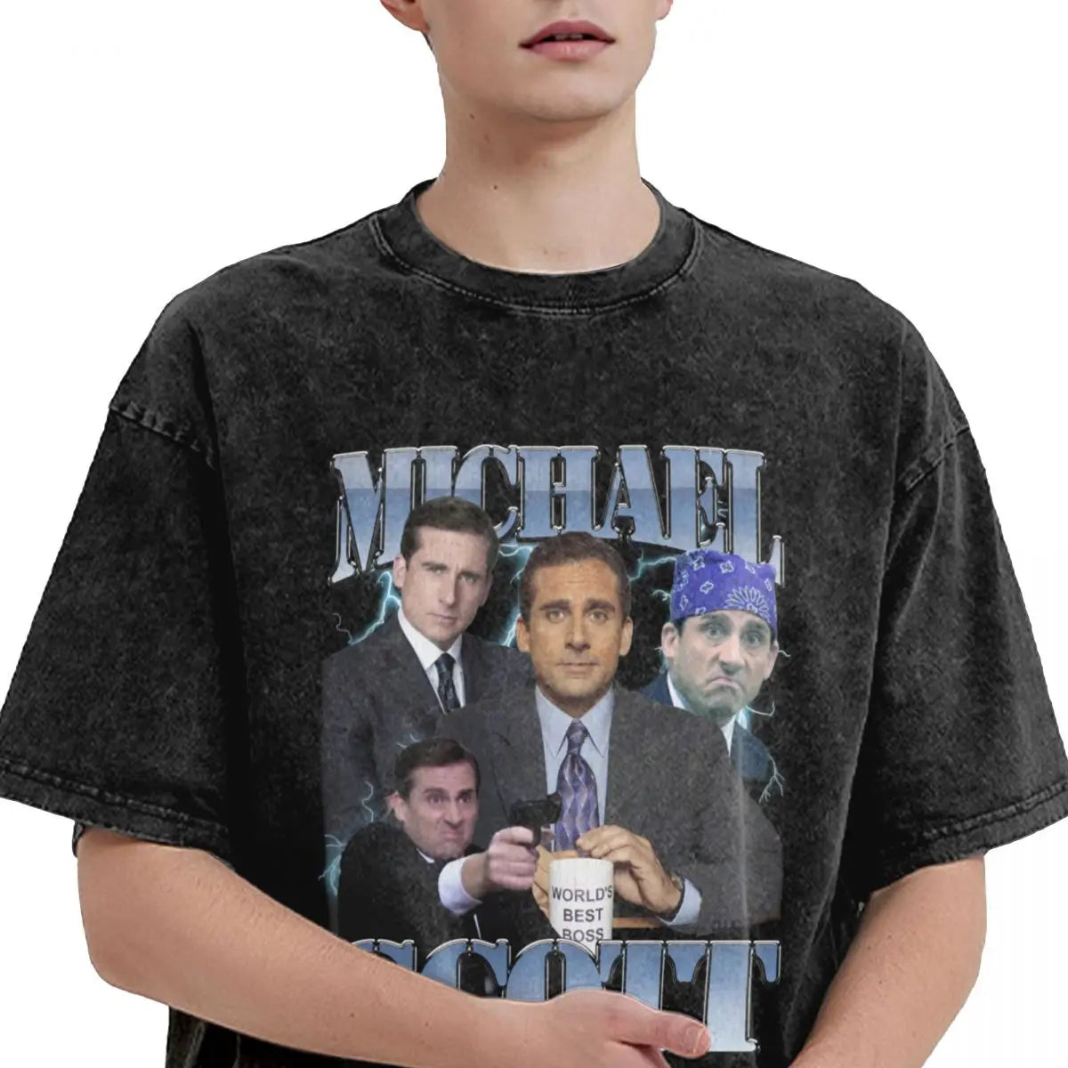 Michael Scott 90s Washed T Shirts Streetwear Hip Hop Fashion T-Shirts