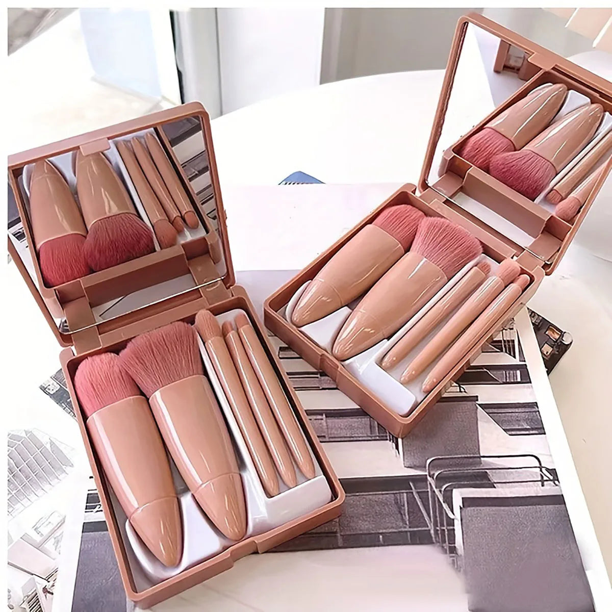 Portable Makeup Brush Set with Mirror