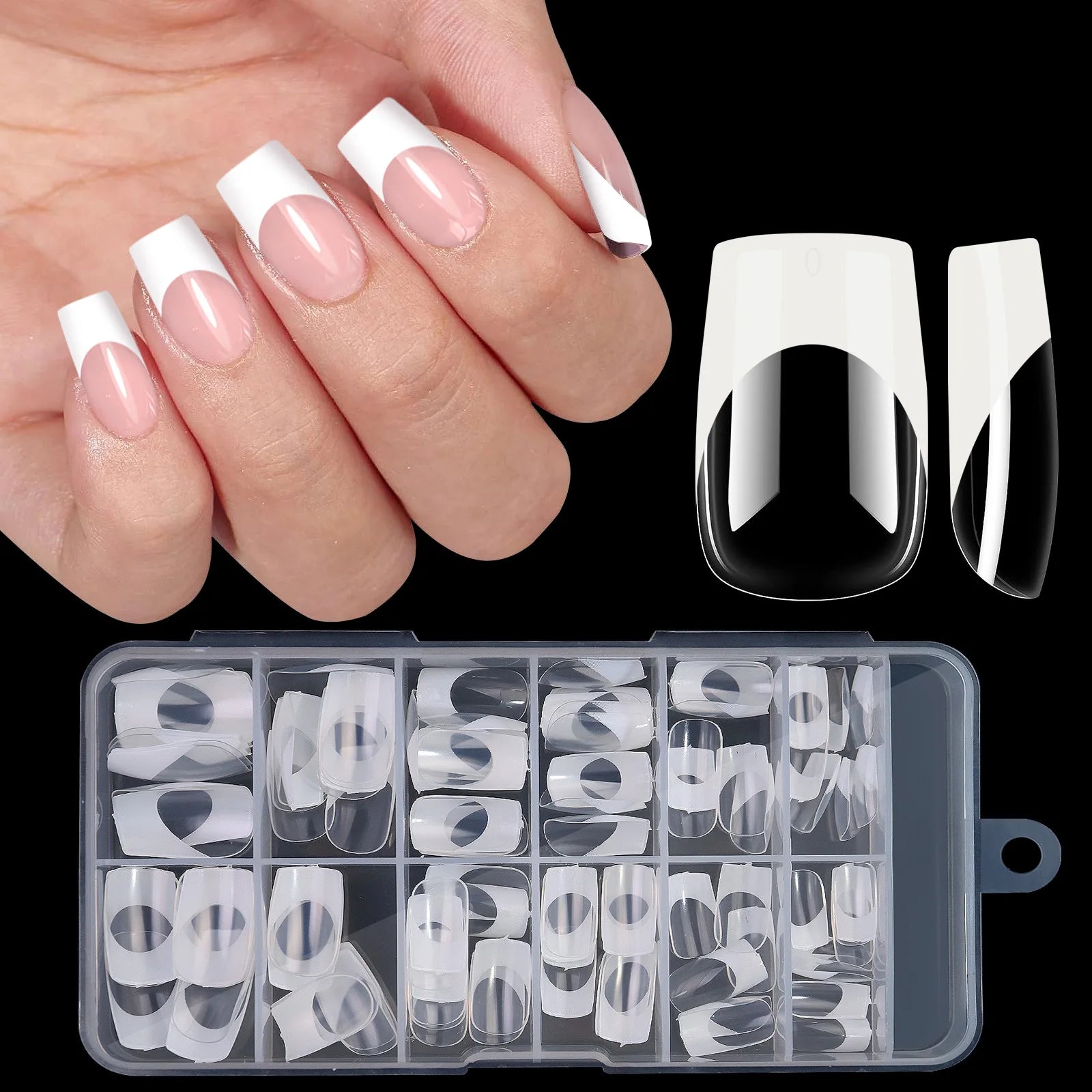 Acrylic French Nails Medium Length Square