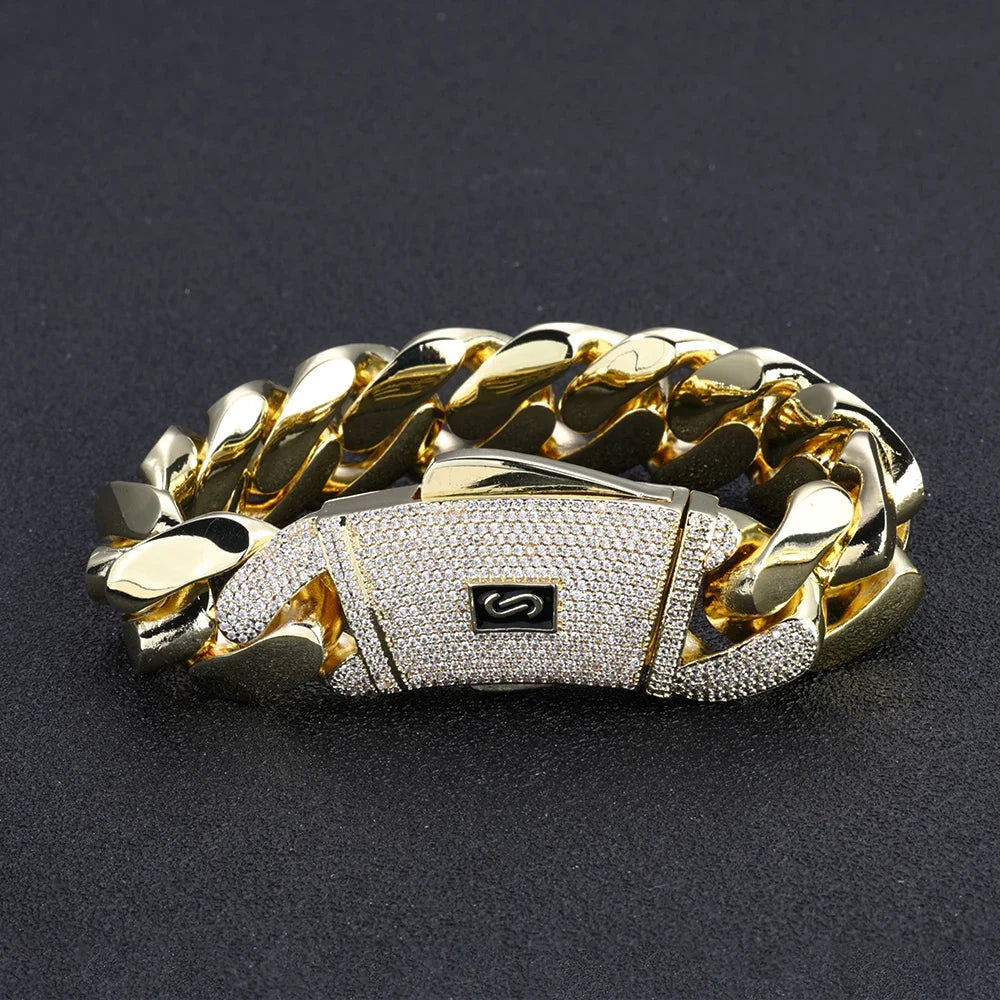 14K Gold Plated Thick Solid Monaco Bracelet