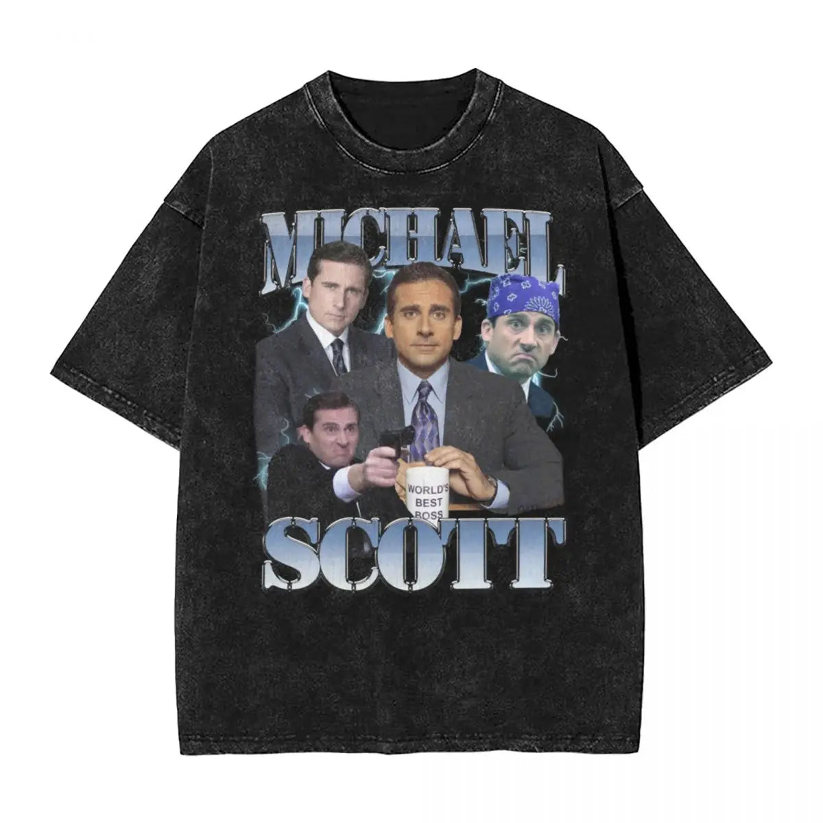 Michael Scott 90s Washed T Shirts Streetwear Hip Hop Fashion T-Shirts