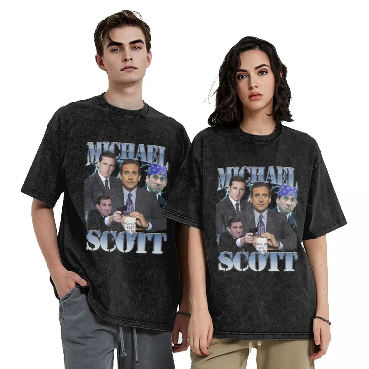 Michael Scott 90s Washed T Shirts Streetwear Hip Hop Fashion T-Shirts