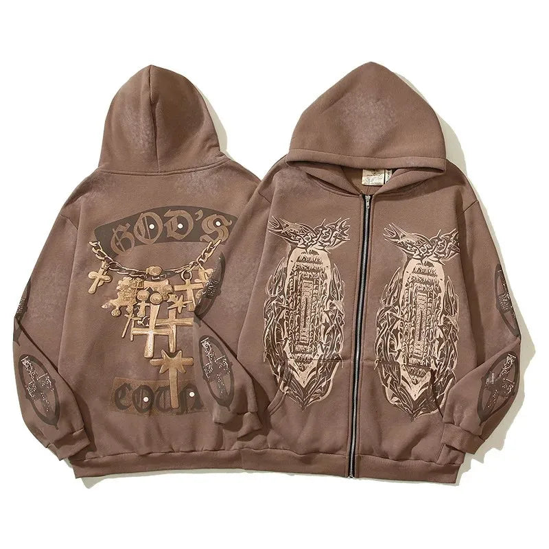 Travis Scott UTOPIA Street Mud Dye Embossed Print Fleece Hoodie