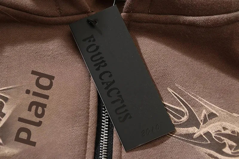Travis Scott UTOPIA Street Mud Dye Embossed Print Fleece Hoodie