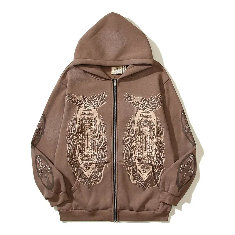 Travis Scott UTOPIA Street Mud Dye Embossed Print Fleece Hoodie