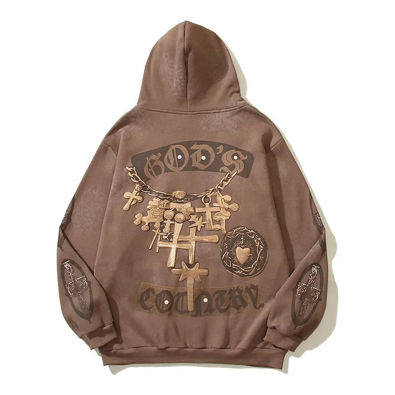 Travis Scott UTOPIA Street Mud Dye Embossed Print Fleece Hoodie
