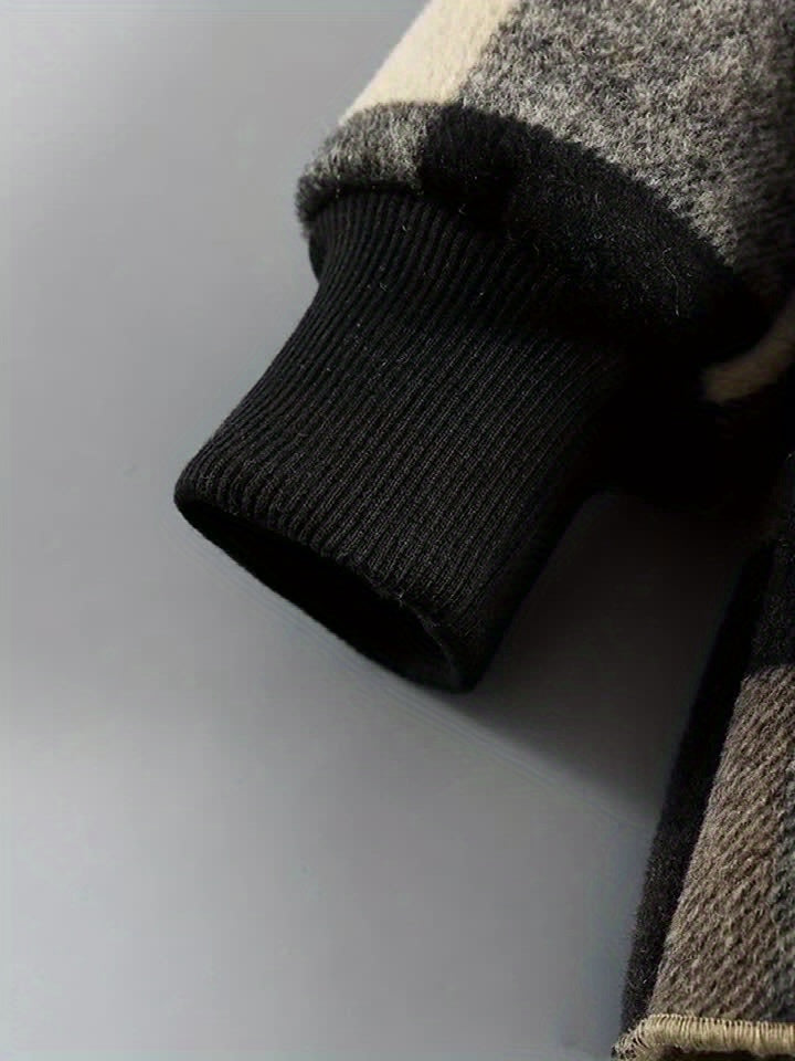 Boys Long Sleeve Plaid Fleece-Lined Jacket with Button Front & Pockets