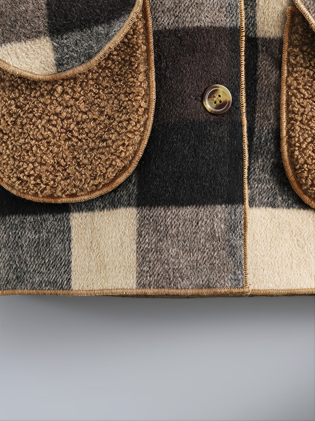 Boys Long Sleeve Plaid Fleece-Lined Jacket with Button Front & Pockets