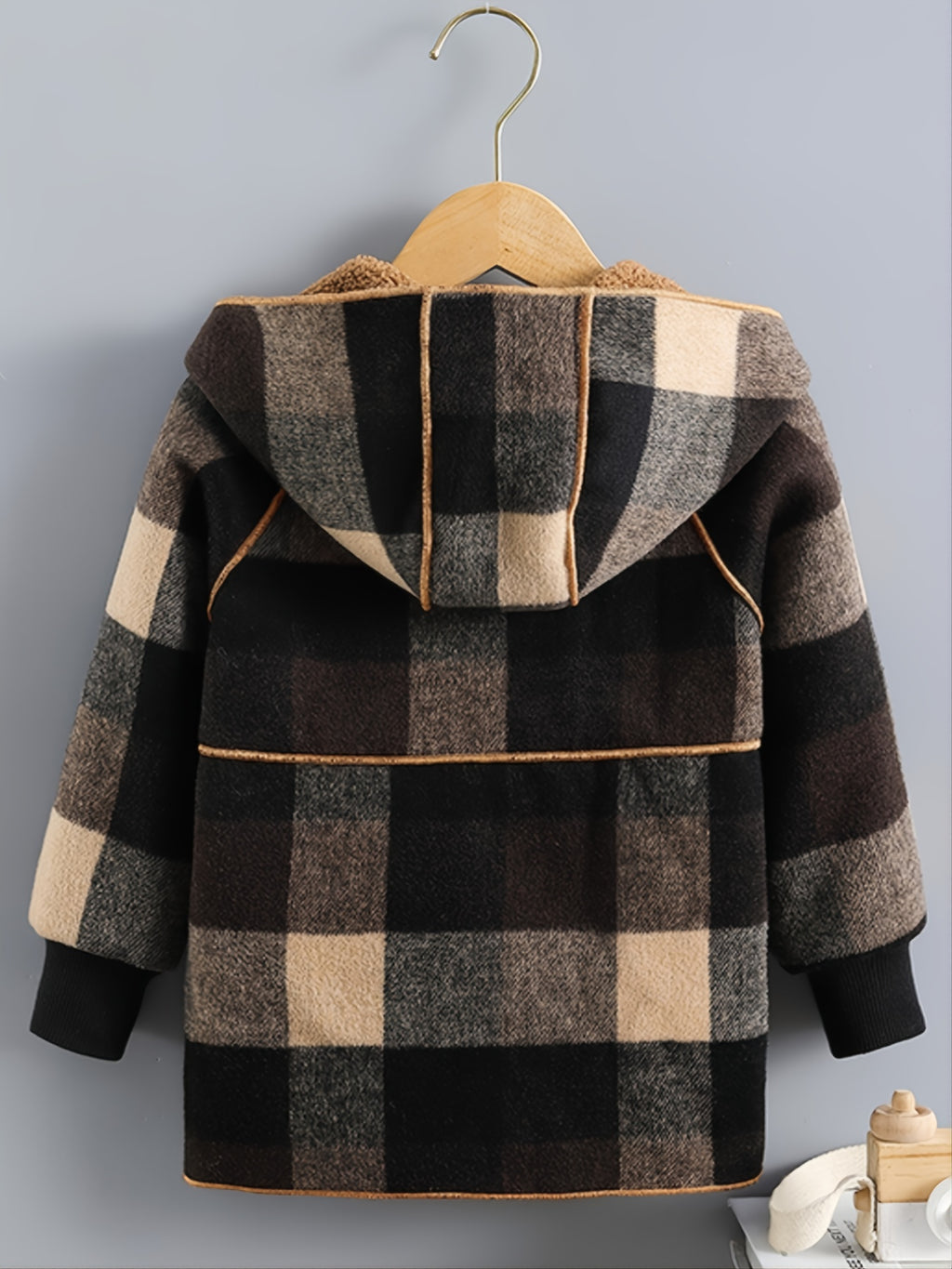 Boys Long Sleeve Plaid Fleece-Lined Jacket with Button Front & Pockets