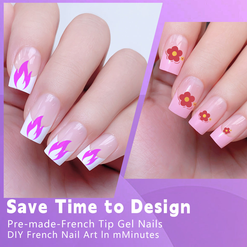 Acrylic French Nails Medium Length Square