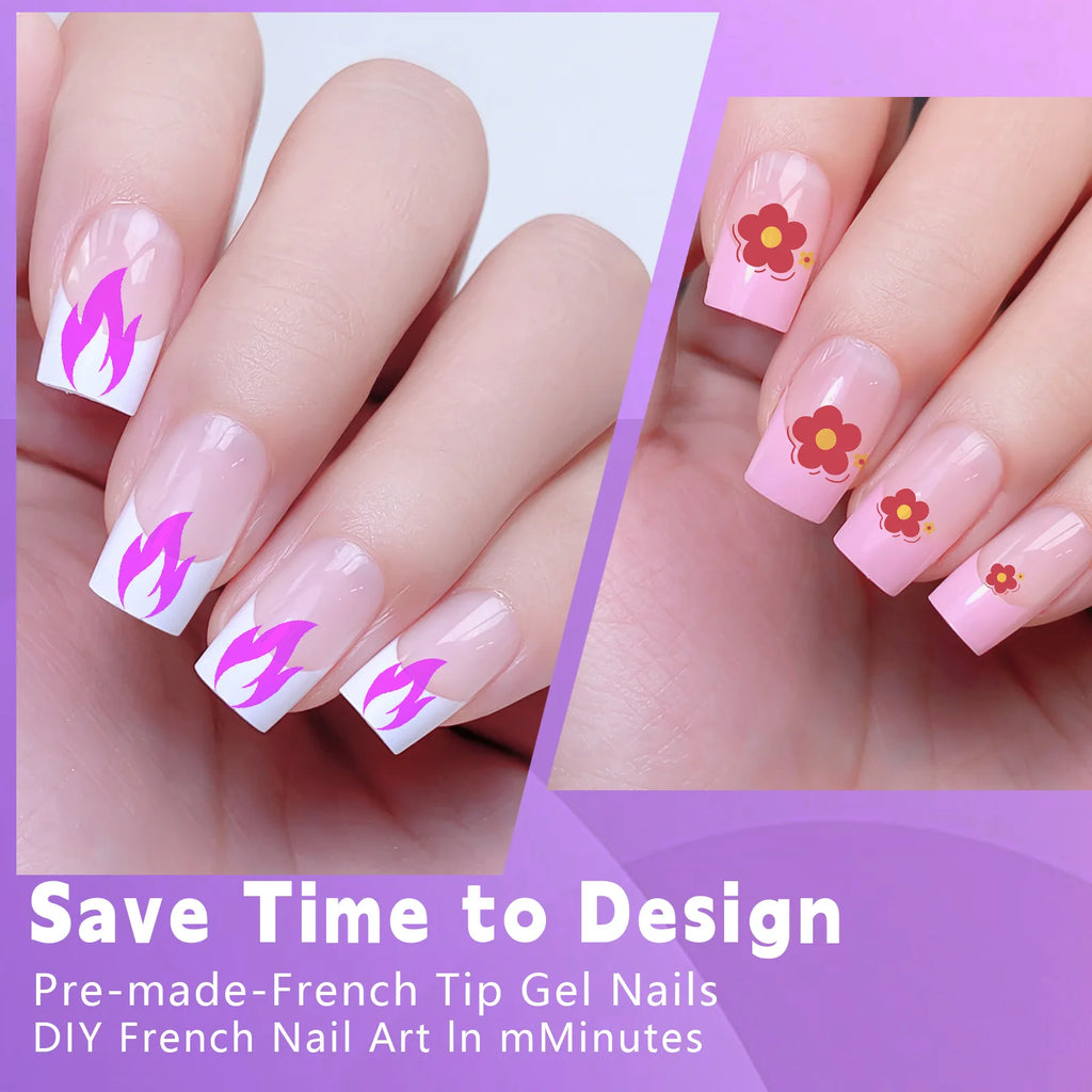 Acrylic French Nails Medium Length Square