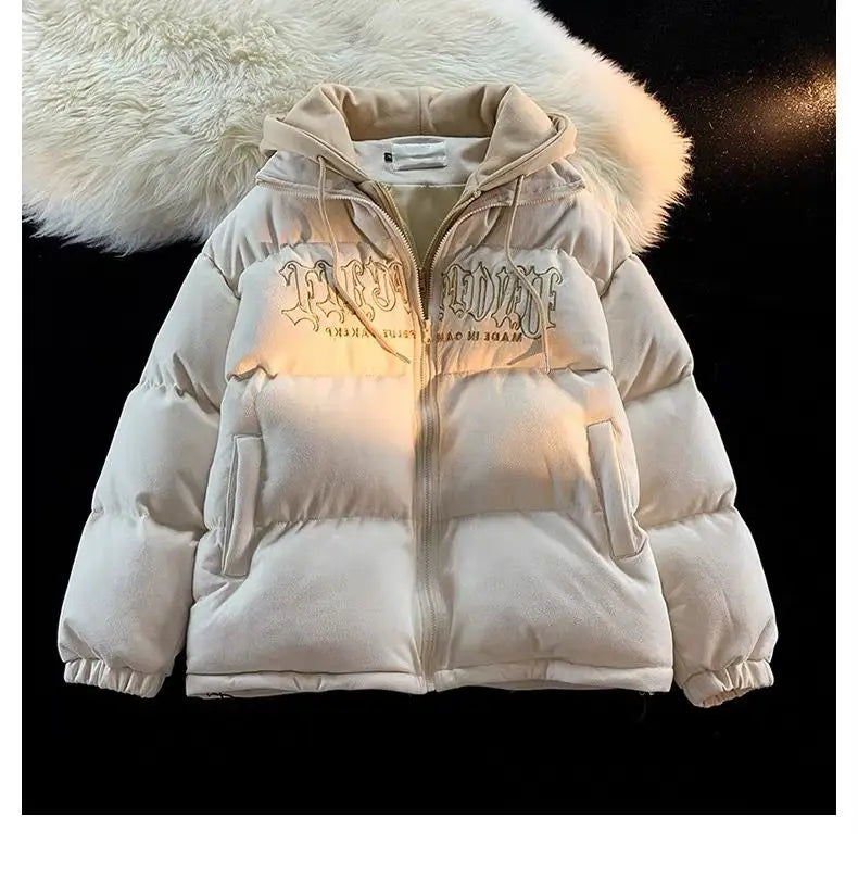 Oversize Letter Embroidered Hooded Cotton Jacket