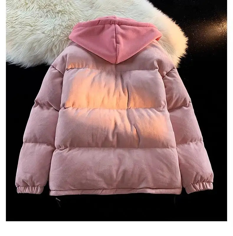 Oversize Letter Embroidered Hooded Cotton Jacket