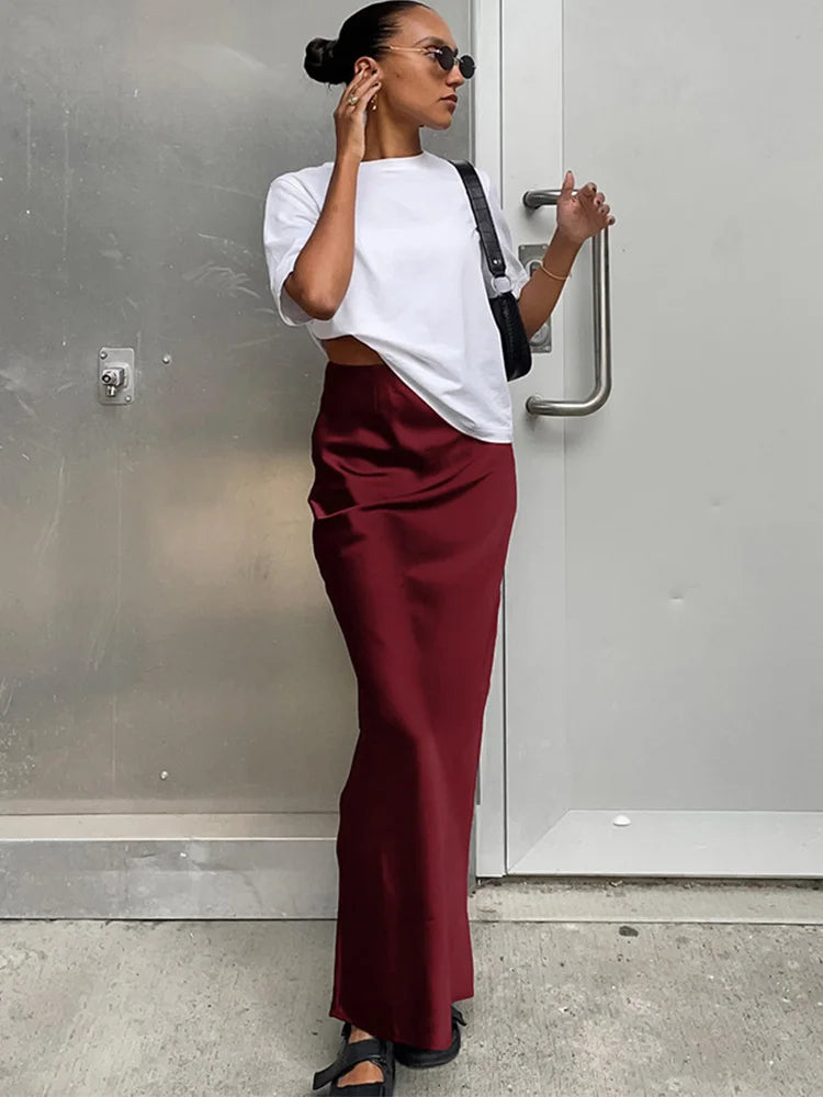 Elegant Satin Black Trumpet Skirts