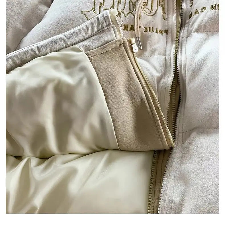 Oversize Letter Embroidered Hooded Cotton Jacket