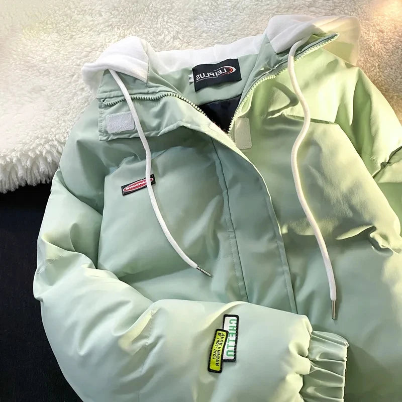 Oversize Letter Embroidered Hooded Cotton Jacket