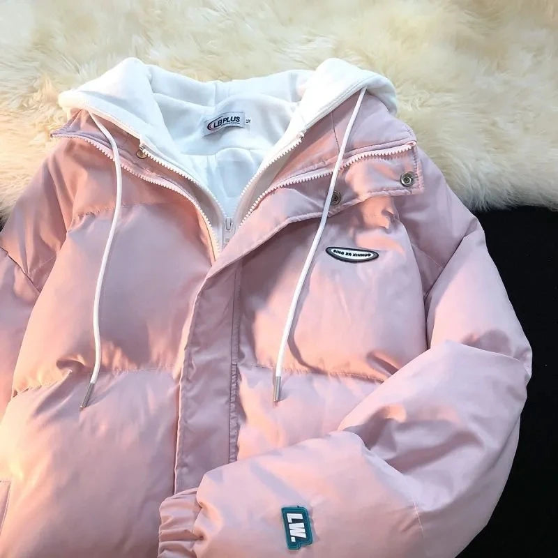 Oversize Letter Embroidered Hooded Cotton Jacket