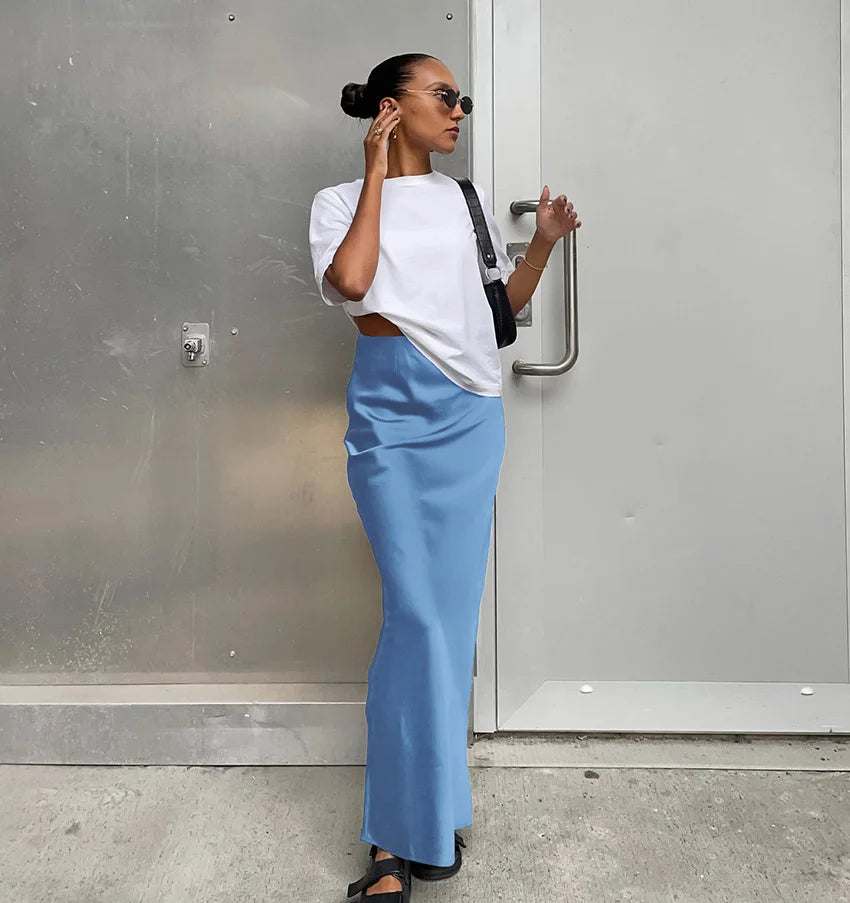 Elegant Satin Black Trumpet Skirts