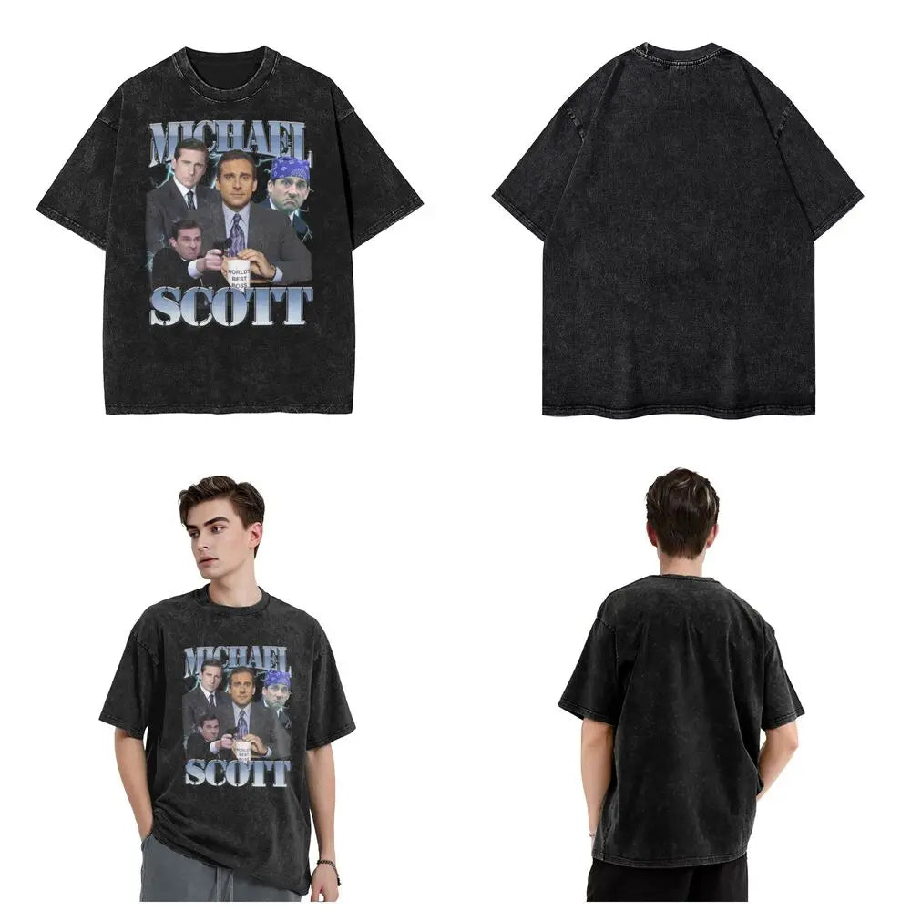 Michael Scott 90s Washed T Shirts Streetwear Hip Hop Fashion T-Shirts