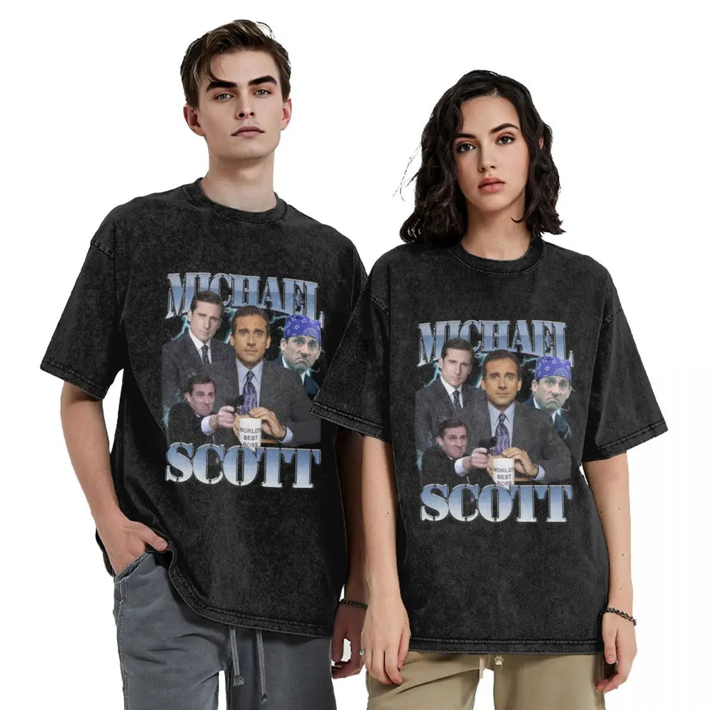 Michael Scott 90s Washed T Shirts Streetwear Hip Hop Fashion T-Shirts