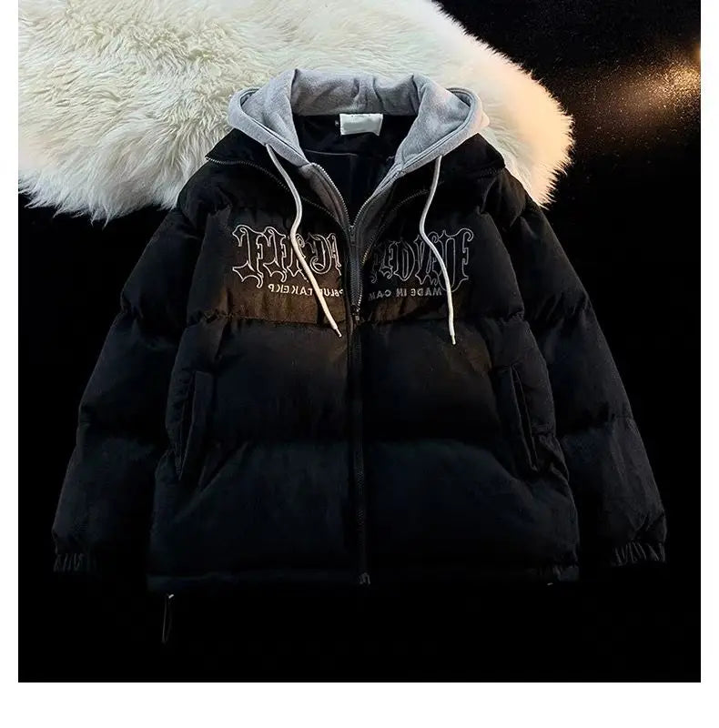 Oversize Letter Embroidered Hooded Cotton Jacket