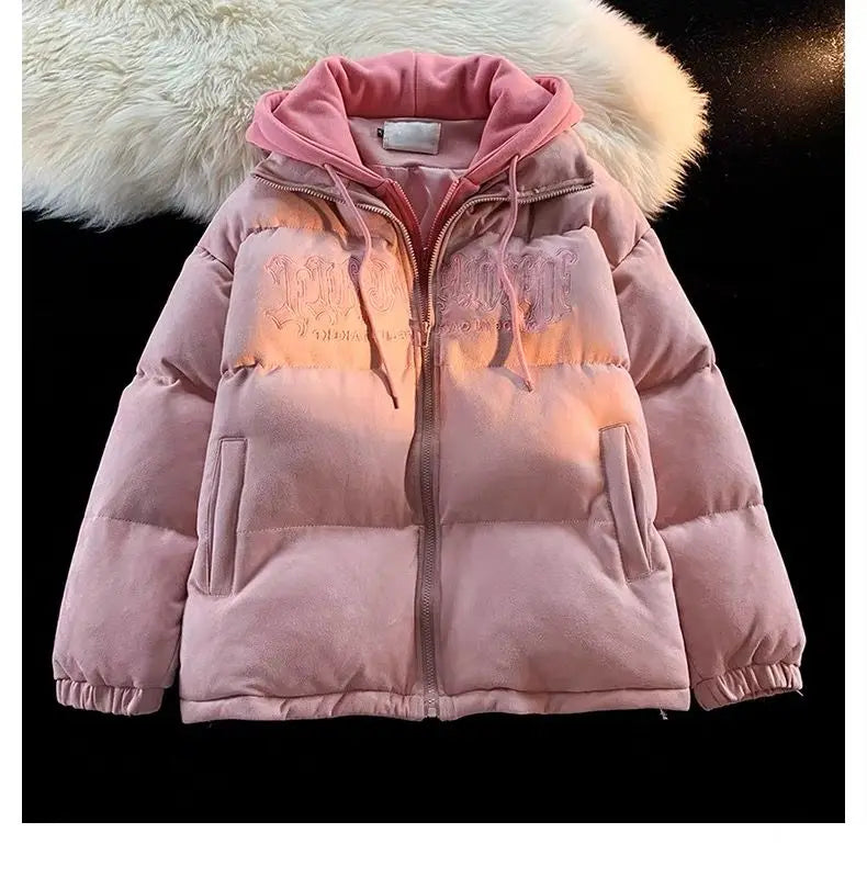 Oversize Letter Embroidered Hooded Cotton Jacket