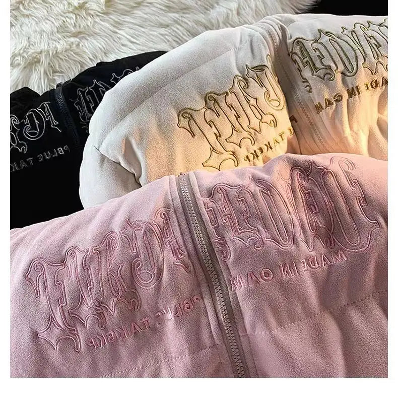 Oversize Letter Embroidered Hooded Cotton Jacket