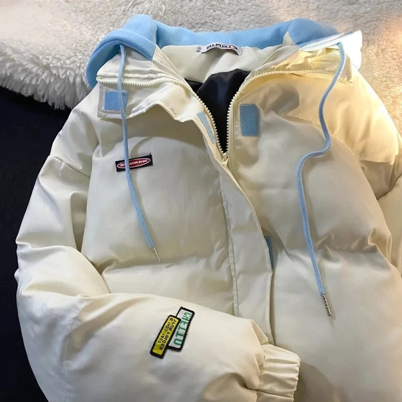 Oversize Letter Embroidered Hooded Cotton Jacket