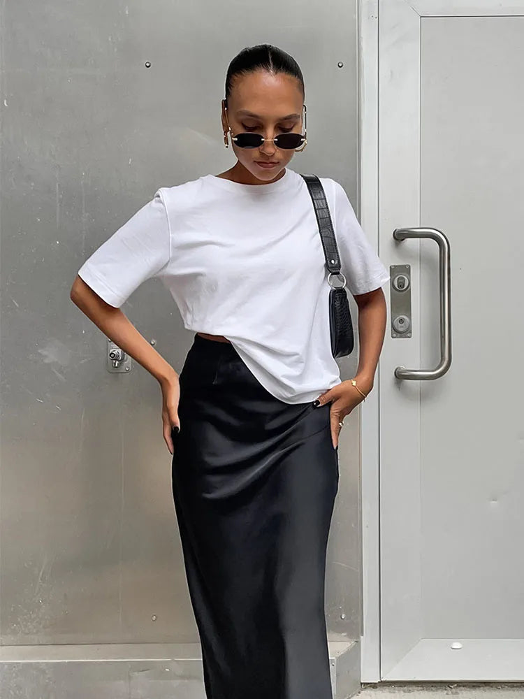 Elegant Satin Black Trumpet Skirts