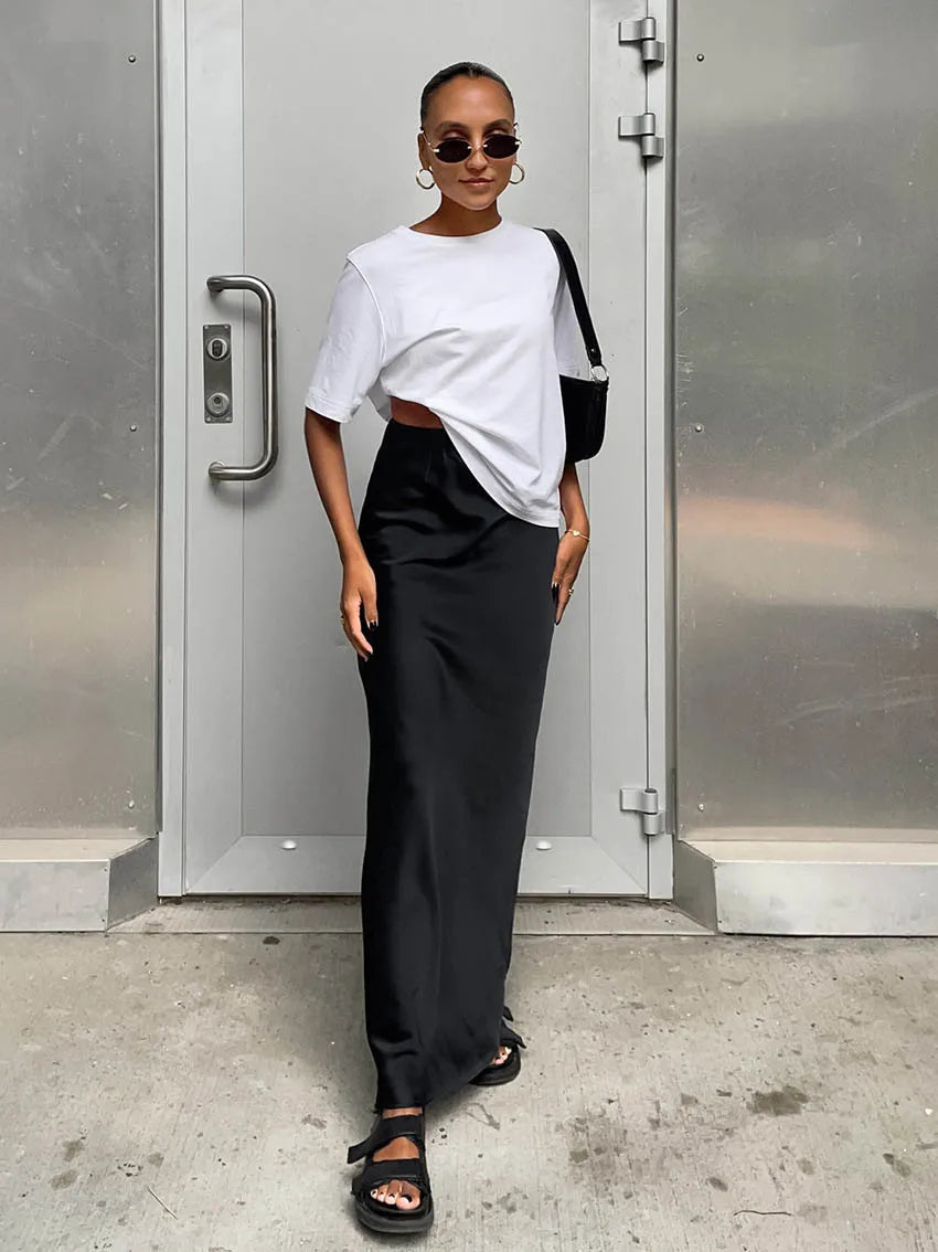 Elegant Satin Black Trumpet Skirts