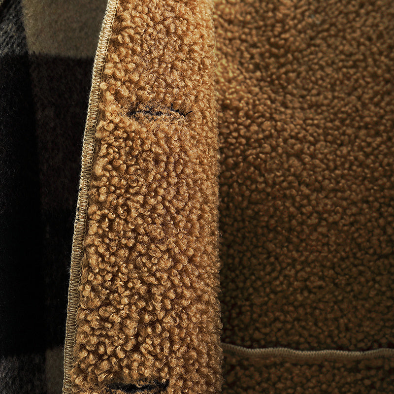 Boys Long Sleeve Plaid Fleece-Lined Jacket with Button Front & Pockets